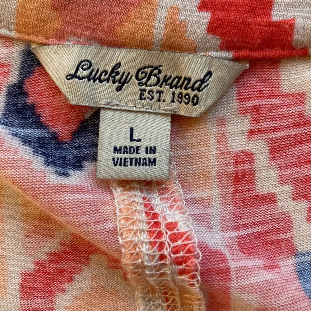 Lucky Brand Lightweight Aztec Print Long Sleeve Henley Top Size Large